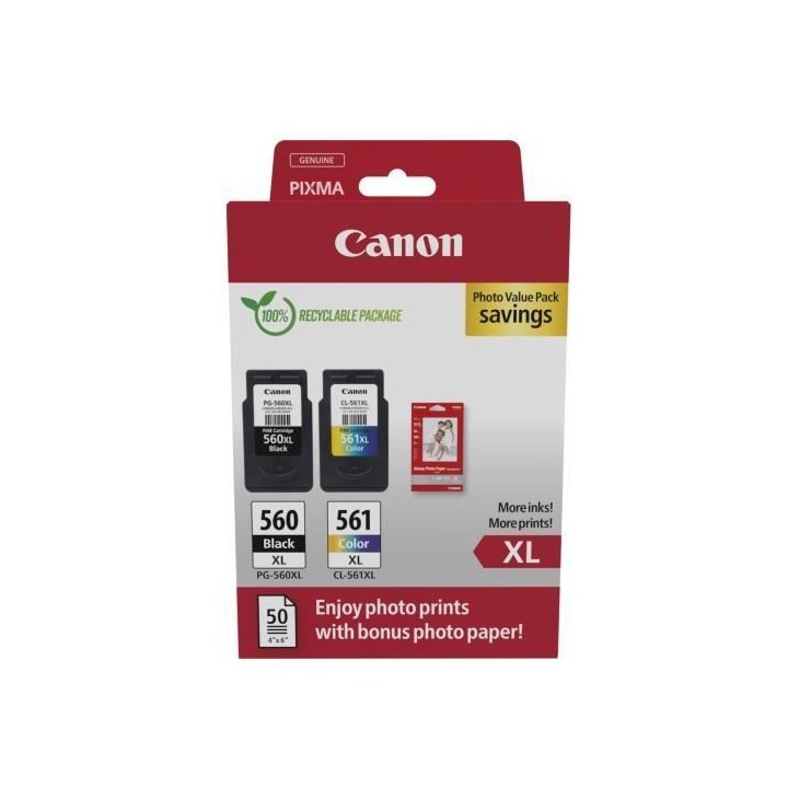 Pack de 2 cartouches d'encre + pack papiers photo - CANON - PG-560XL N