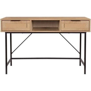 Bureau console Droit 2 tiroirs + 1 niche - MDF - Maille rotin et chene