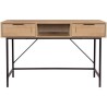 Bureau console Droit 2 tiroirs + 1 niche - MDF - Maille rotin et chene - Pieds en métal noir - L120 x P55 x H75 cm - RUSSELL