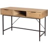 Bureau console Droit 2 tiroirs + 1 niche - MDF - Maille rotin et chene - Pieds en métal noir - L120 x P55 x H75 cm - RUSSELL