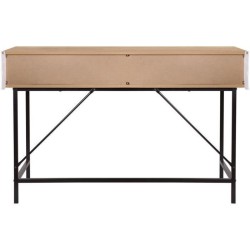 Bureau console Droit 2 tiroirs + 1 niche - MDF - Maille rotin et chene - Pieds en métal noir - L120 x P55 x H75 cm - RUSSELL