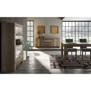 BRERA Ensemble séjour : Buffet L 210 cm + Vitrine + Table a manger L