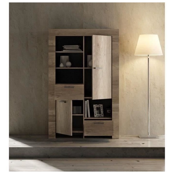 BRERA Ensemble séjour : Buffet L 210 cm + Vitrine + Table a manger L