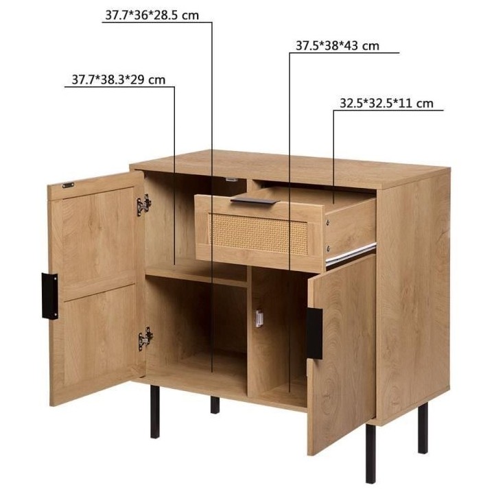 Buffet RUSSELL - 2 portes 1 tiroir en rotin - L 80 x P 40 x H 80 cm