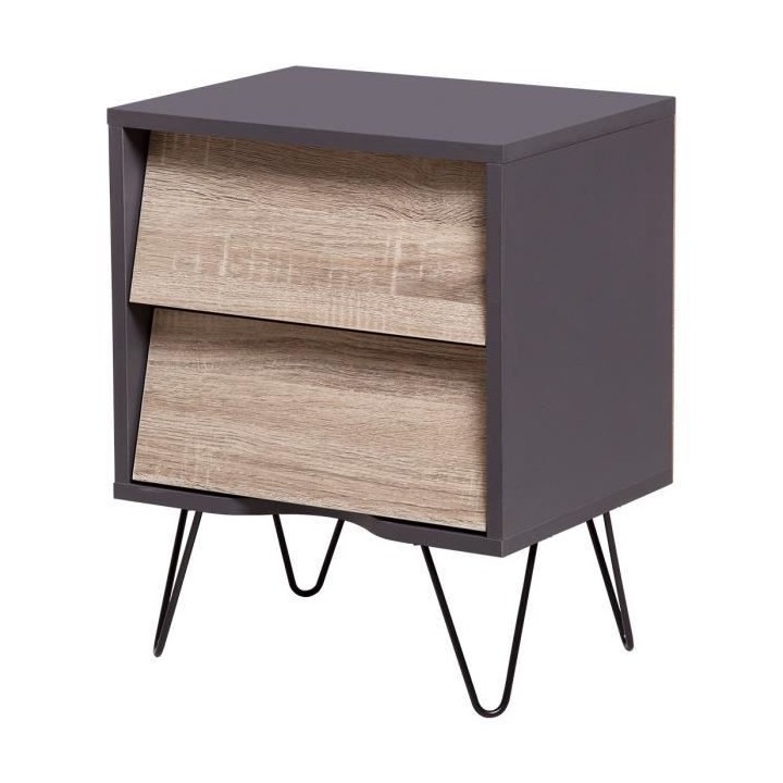 Chevet 2 tiroirs TOKYO - Panneaux de particules avec pieds en métal -