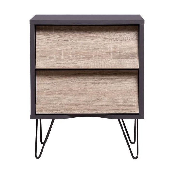 Chevet 2 tiroirs TOKYO - Panneaux de particules avec pieds en métal -