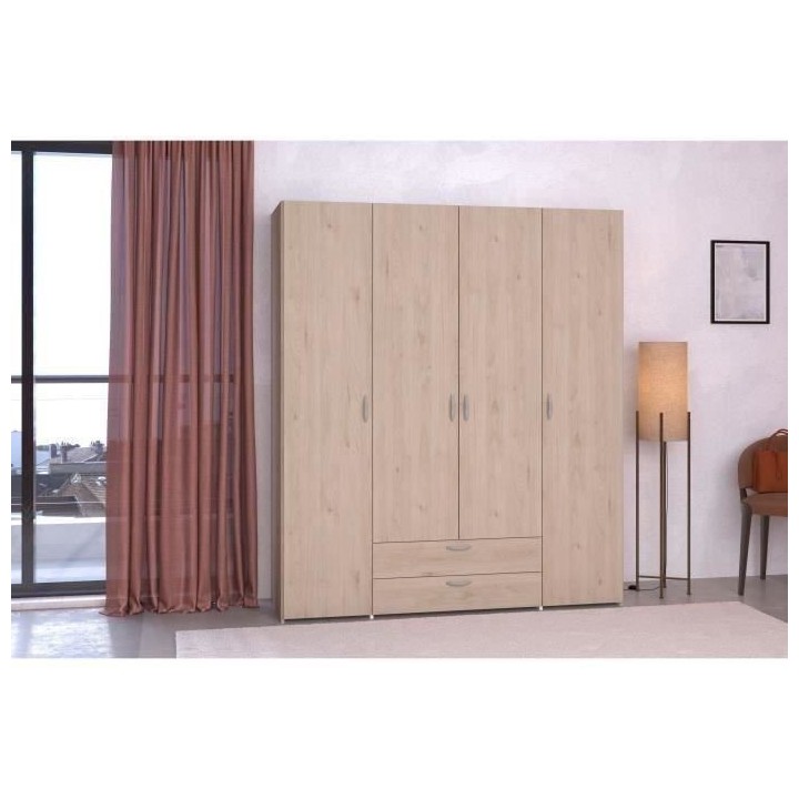 Armoire chambre VARIA - Panneaux de particules - Décor chene et blanc