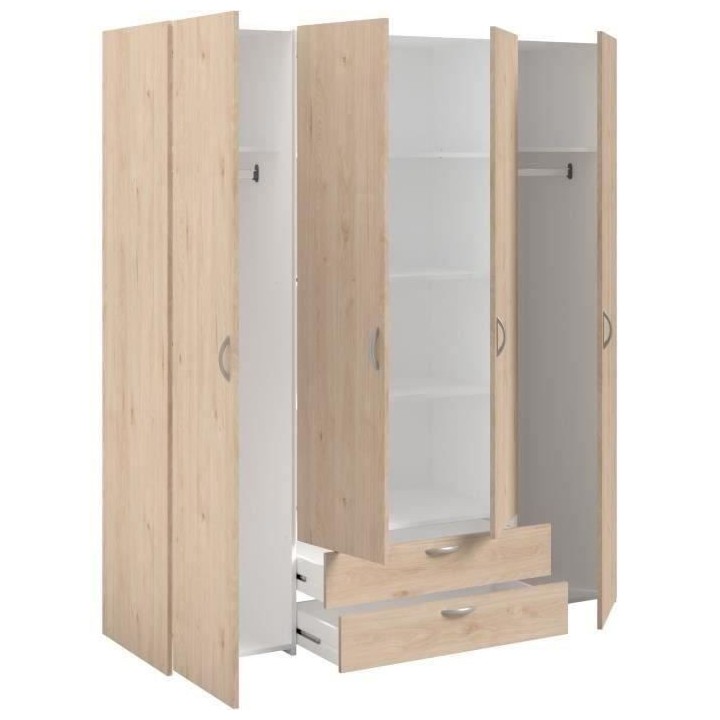 Armoire chambre VARIA - Panneaux de particules - Décor chene et blanc