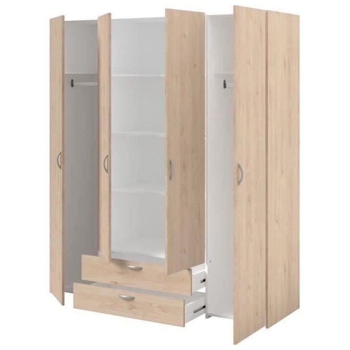 Armoire chambre VARIA - Panneaux de particules - Décor chene et blanc