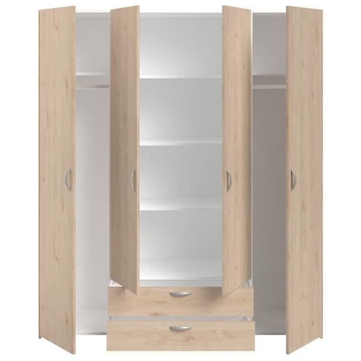 Armoire chambre VARIA - Panneaux de particules - Décor chene et blanc