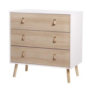 Commode KENT - 3 tiroirs - Chene et blanc - L 80 x P 40 x H 80,5 cm