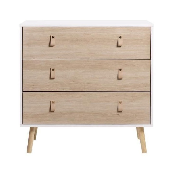 Commode KENT - 3 tiroirs - Chene et blanc - L 80 x P 40 x H 80,5 cm