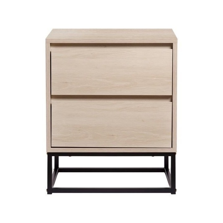 Chevet 2 tiroirs - En panneaux de particules avec pieds en métal - HU