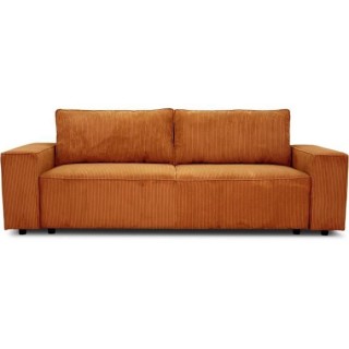 Canapé convertible 3 places JOSH - Tissu velours cotelé terracotta -