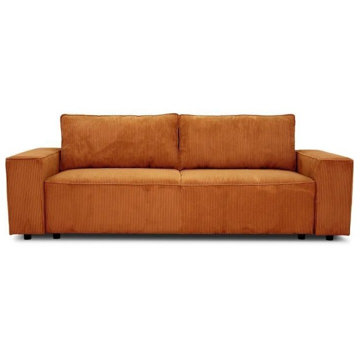 Canapé convertible 3 places JOSH - Tissu velours cotelé terracotta -
