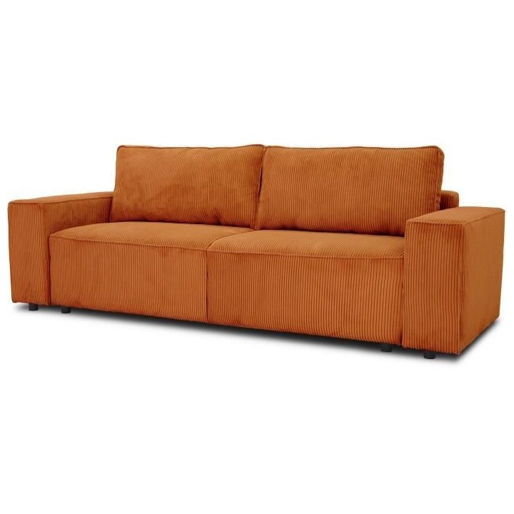Canapé convertible 3 places JOSH - Tissu velours cotelé terracotta -