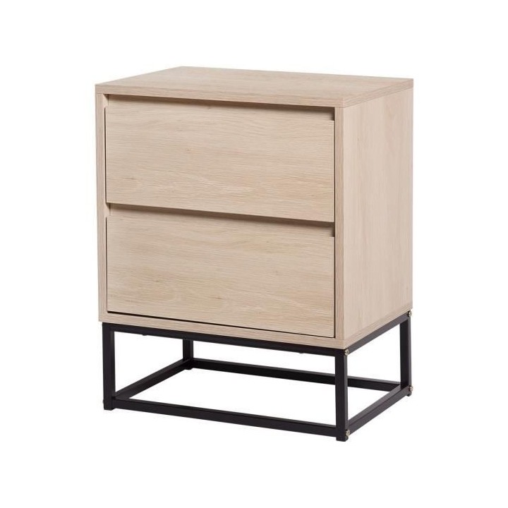 Chevet 2 tiroirs - En panneaux de particules avec pieds en métal - HU