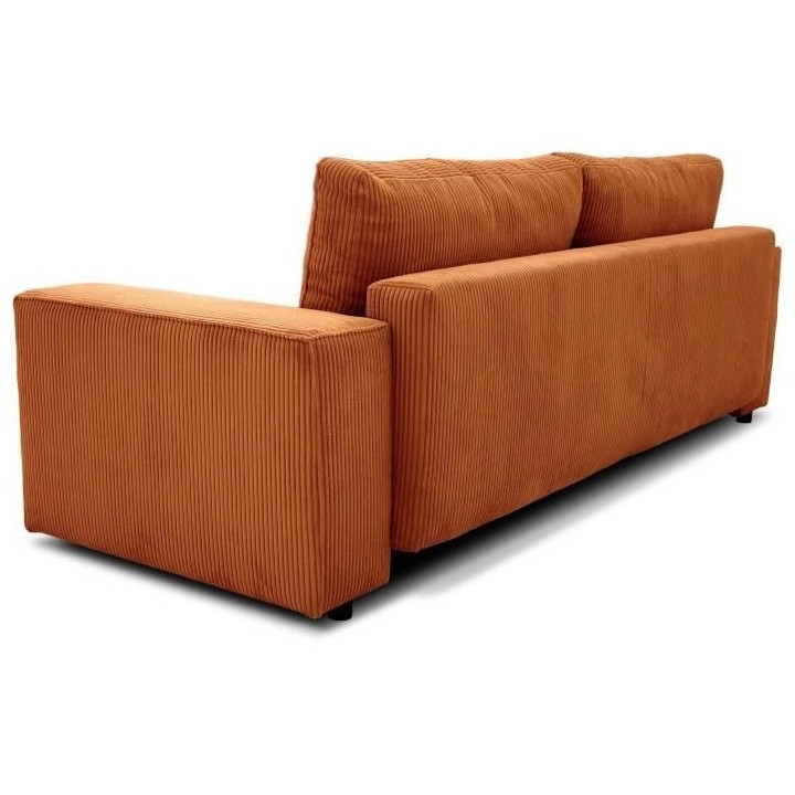 Canapé convertible 3 places JOSH - Tissu velours cotelé terracotta -