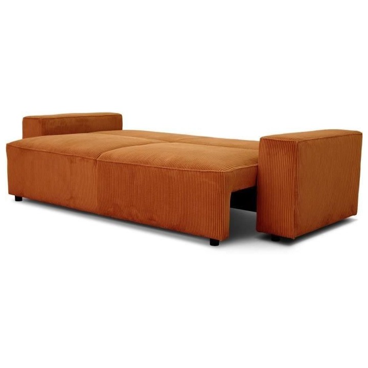 Canapé convertible 3 places JOSH - Tissu velours cotelé terracotta -