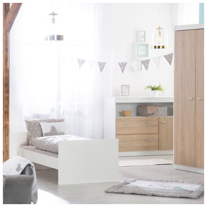 Chambre bébé duo - Lit évolutif 70 x 140 cm + Commode a langer avec