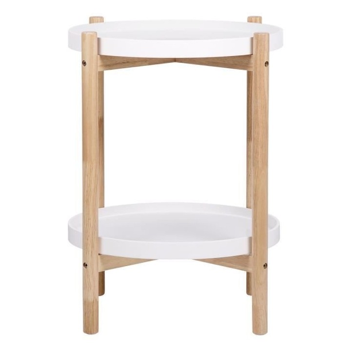 Chevet 2 étageres - En mdf laqué blanc et pieds en bois - ASTRA