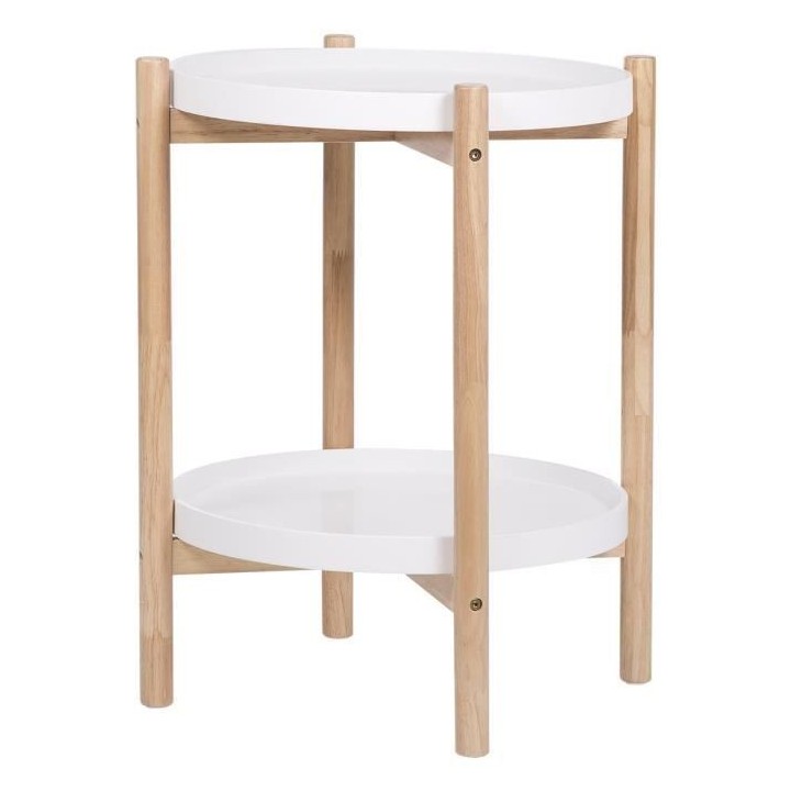 Chevet 2 étageres - En mdf laqué blanc et pieds en bois - ASTRA