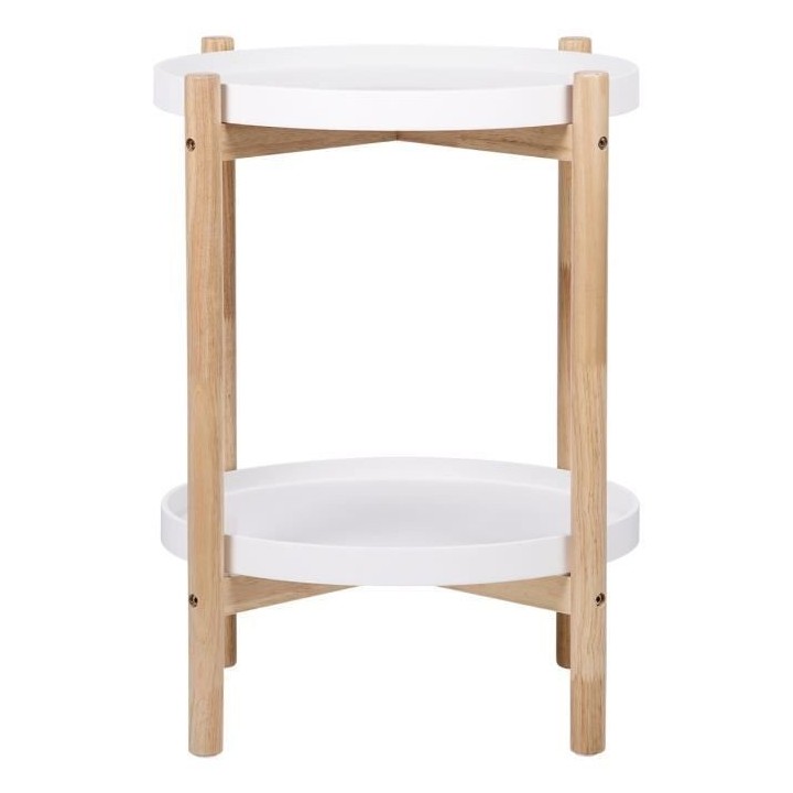 Chevet 2 étageres - En mdf laqué blanc et pieds en bois - ASTRA