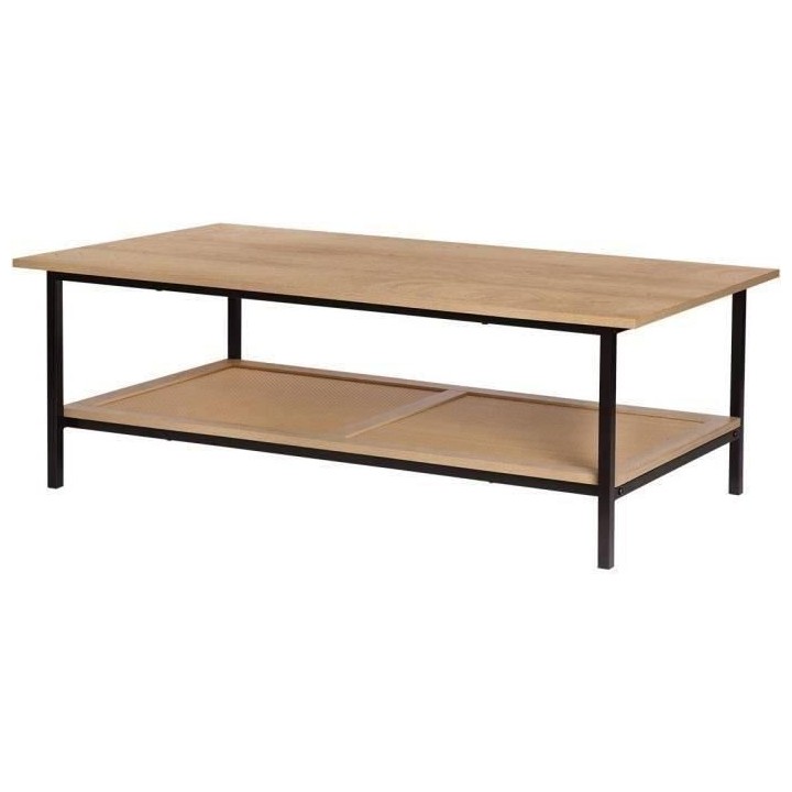 Table basse rectangulaire - Rotin et métal-Naturel et Noir - Style et