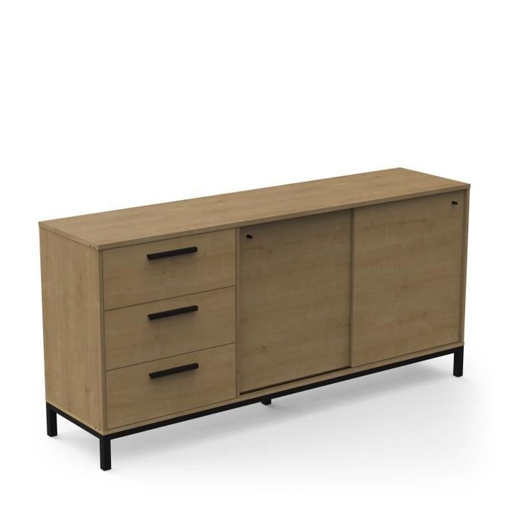 Enfilade 2 portes coulissantes - CRAFT - Chene Hamilton / Noir - 181 x