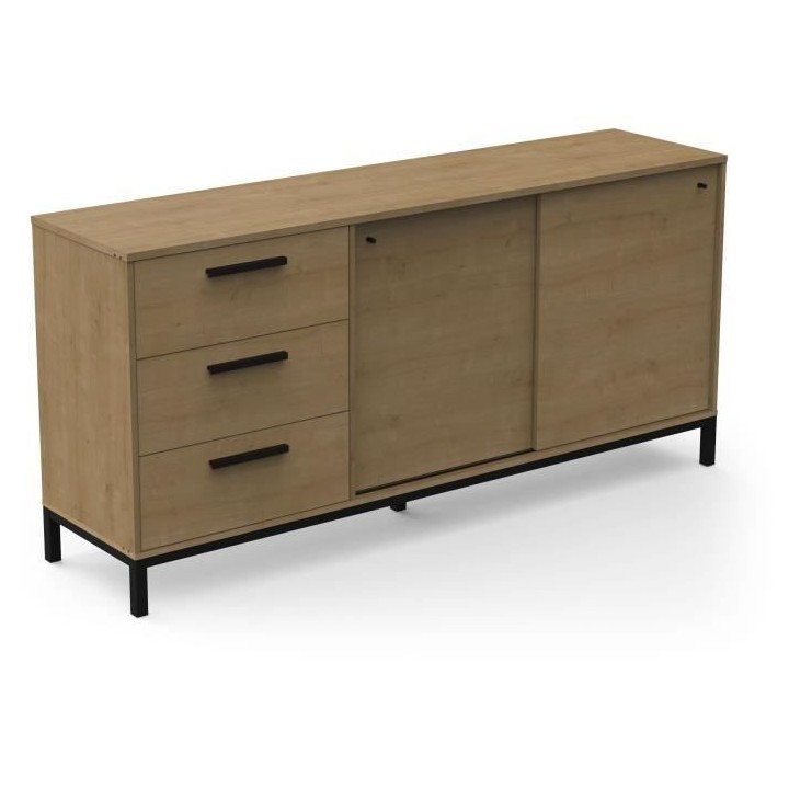 Enfilade 2 portes coulissantes - CRAFT - Chene Hamilton / Noir - 181 x