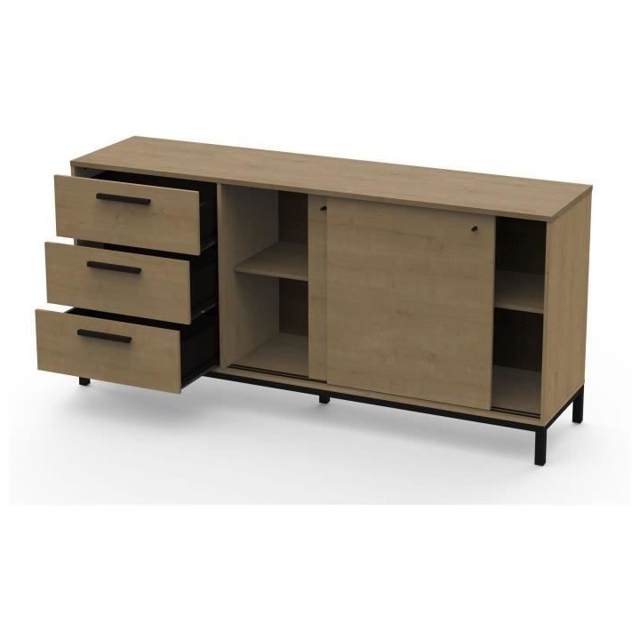 Enfilade 2 portes coulissantes - CRAFT - Chene Hamilton / Noir - 181 x