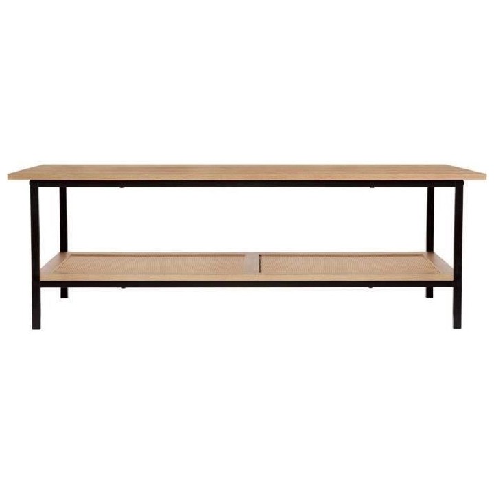 Table basse rectangulaire - Rotin et métal-Naturel et Noir - Style et