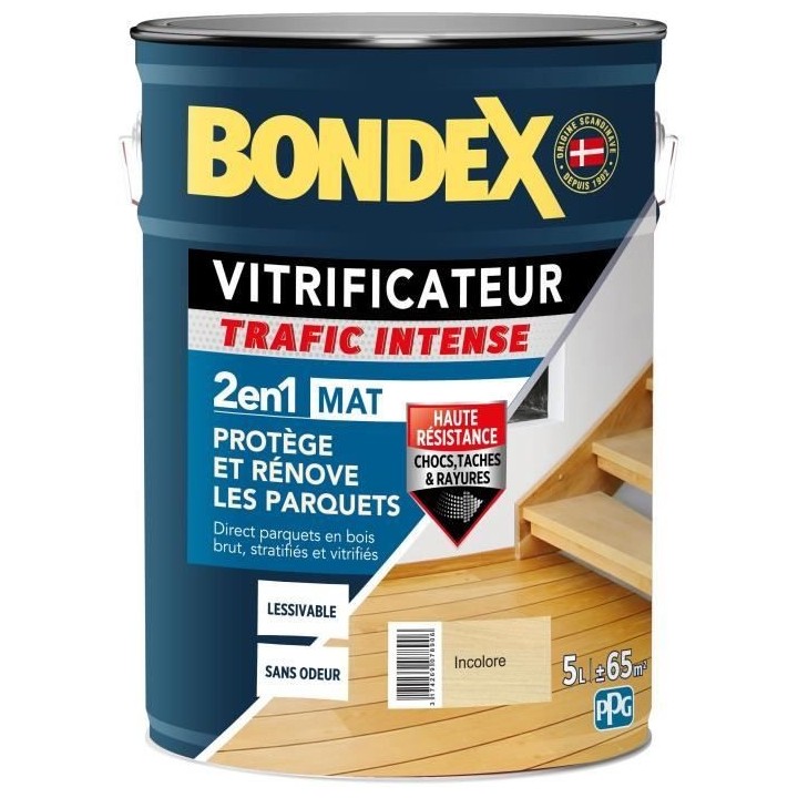 Vitrificateur trafic intense incolore - BONDEX - 446439 - Mat - 5 L