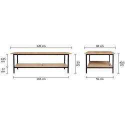 Table basse rectangulaire - Rotin et métal-Naturel et Noir - Style ethnique - 120 x 60 cm - RUSSEL