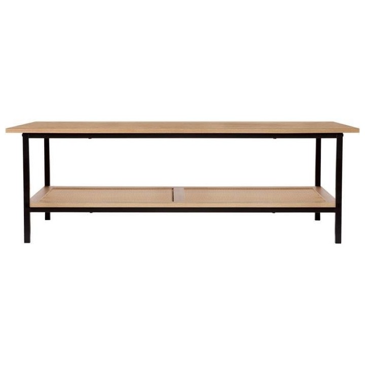 Table basse rectangulaire - Rotin et métal-Naturel et Noir - Style et