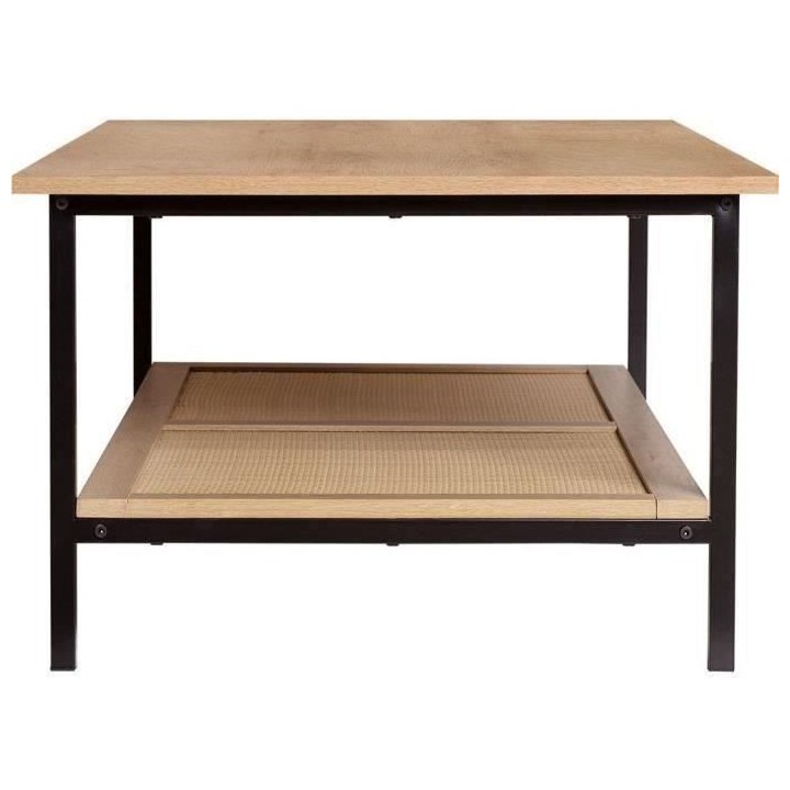 Table basse rectangulaire - Rotin et métal-Naturel et Noir - Style et