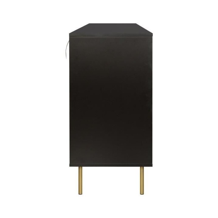 Buffet 2 portes et 3 tiroirs - MDF laqué noir et cannage en rotin nat