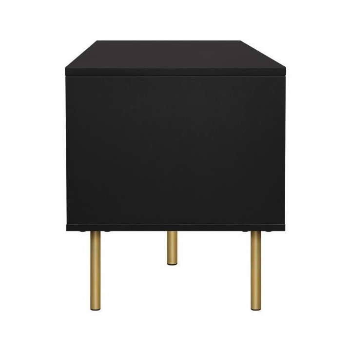 Meuble TV 2 portes - En MDF laqué noir et cannage de rotin naturel -