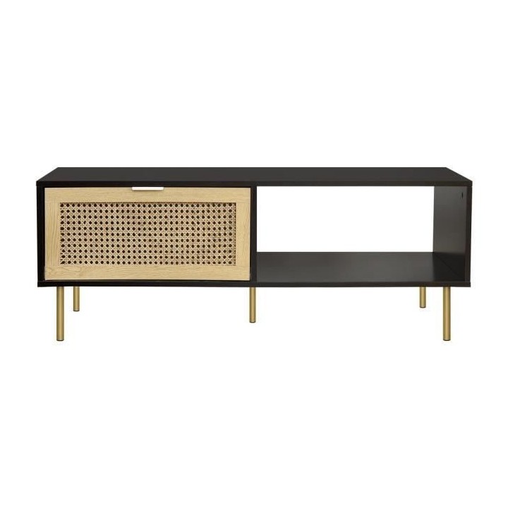 Table basse rectangulaire 1 tiroir - MDF et cannage de rotin naturel -