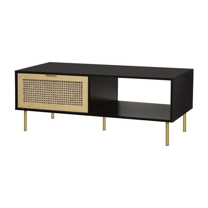 Table basse rectangulaire 1 tiroir - MDF et cannage de rotin naturel -