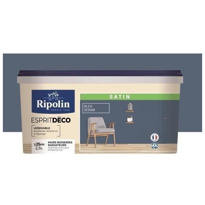 RIPOLIN Peinture Couleur Satin Ultra Couvrante pour Cuisine, Chambre,