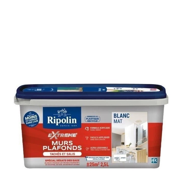 RIPOLIN Peinture Mat pour Plafonds Tachés et Salis - Blanc mat