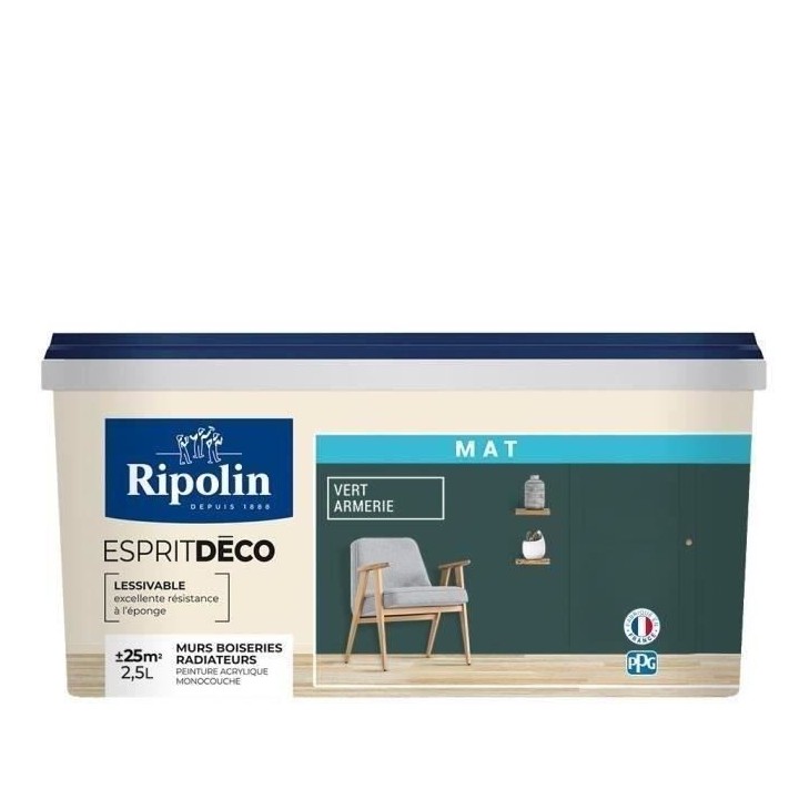 RIPOLIN Peinture Couleur Mat Ultra Couvrante - Vert Armerie