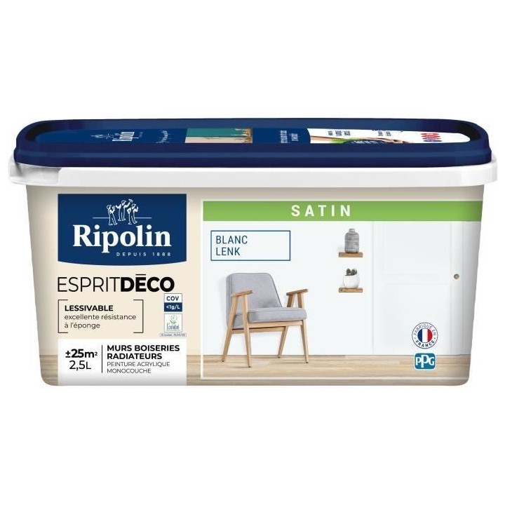 Peinture esprit deco multi-supports - RIPOLIN - 446523 - Blanc lenk -