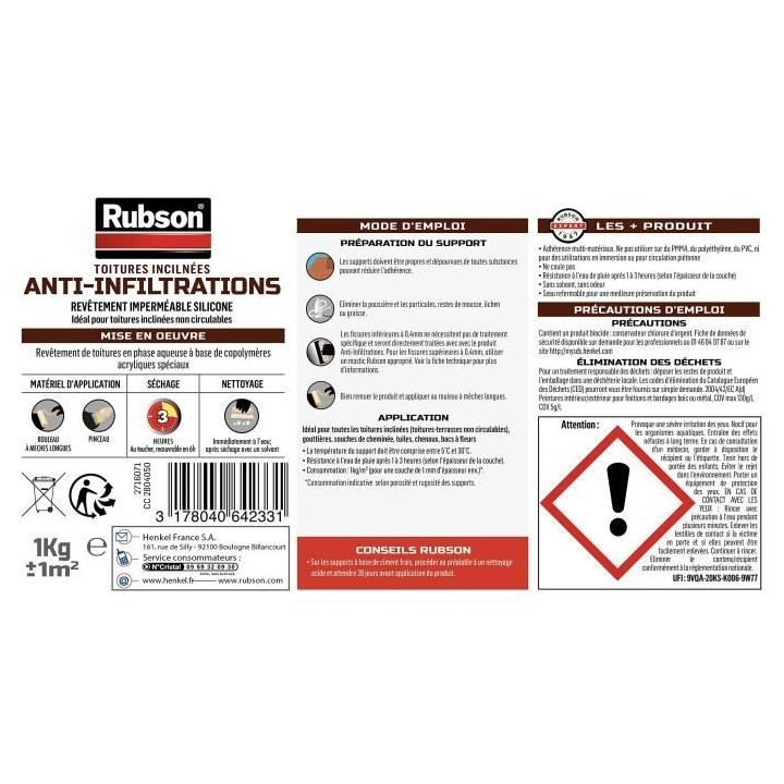 RUBSON Anti-infiltrations Toutes Toitures Gris 1kg
