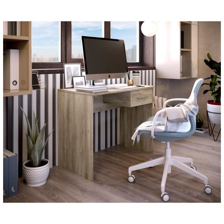 Bureau petit tiroir chene - Mélaminé chene - 90 x 50 x 74 cm