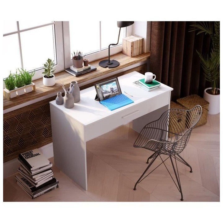 Bureau grand tiroir - Mélaminé blanc - 110 x 56 x 81,5 cm