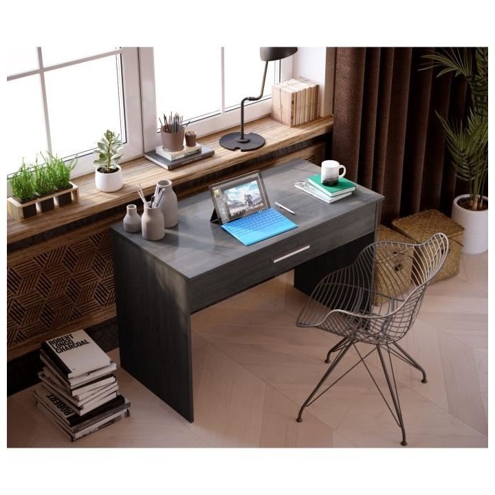 Bureau grand tiroir - Mélaminé gris cendré - 110 x 56 x 81,5 cm