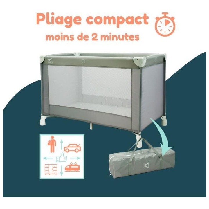 Lit parapluie BAMBISOL 120x60 cm - De la naissance a 3 mois - Matelas