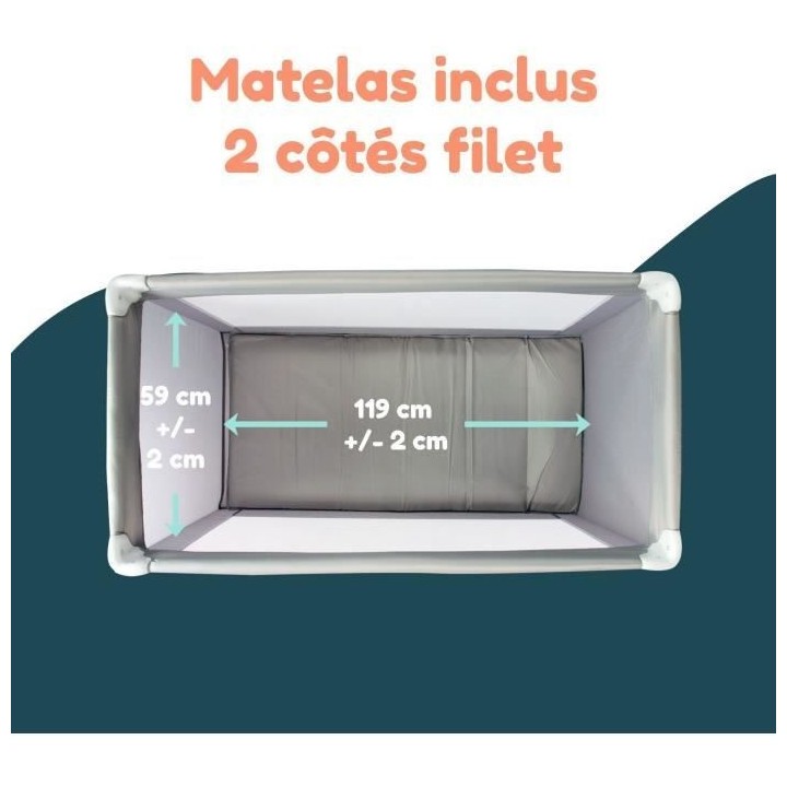 Lit parapluie BAMBISOL 120x60 cm - De la naissance a 3 mois - Matelas
